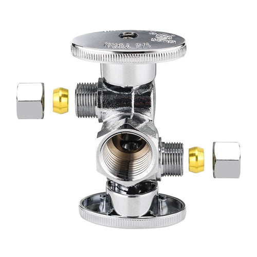 1/2" FIP x 3/8" OD Compr. x 3/8" OD Compr. Dual Stop Valve, 1/4 Turn (Lead Free)