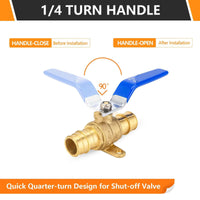 10 Pcs 3/4" PEX Expansion Drop Ear Ball Valve, Blue (Lead Free)