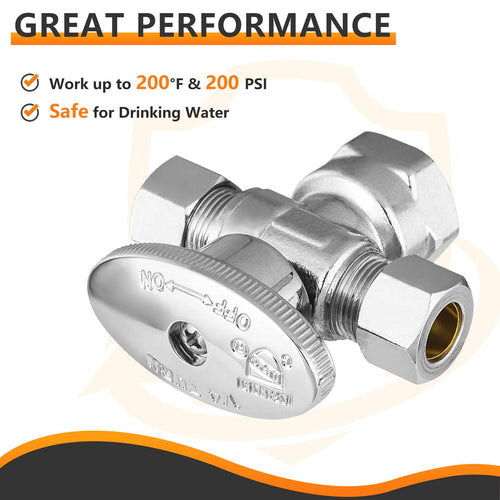 1/2" FIP x 3/8" OD Compr. x 3/8" OD Compr. Dual Angle Stop Valve, 1/4 Turn (Lead Free)