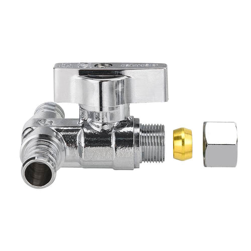 10 Pcs 1/2" PEX Crimp x 1/2" PEX Crimp x 3/8" OD Compr. Tee Stop Valve, 1/4 Turn (Lead Free) Plumbingsell