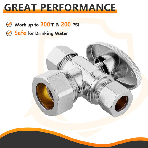 10 Pcs 5/8" OD Compr. x 3/8" OD Compr. x 3/8" OD Compr. Dual Outlet Angle Stop Valve, 1/4 Turn (Lead Free) Plumbingsell