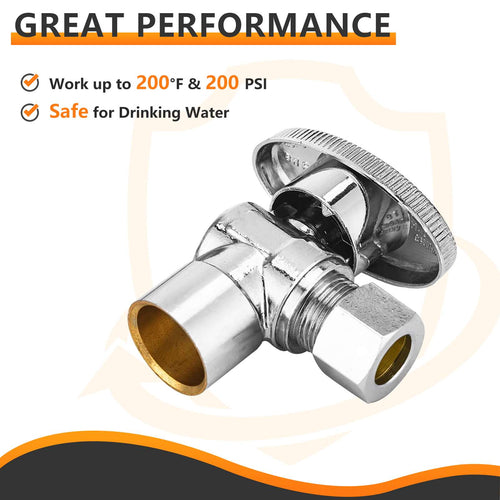 1/2" Sweat x 3/8" OD Compr. Angle Stop Valve, 1/4 Turn (Lead Free)