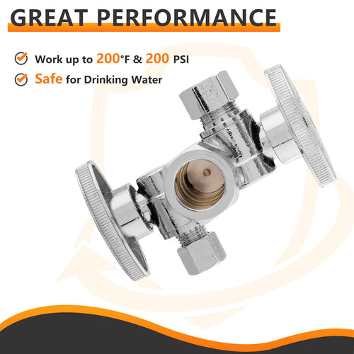 5/8" ODx 3/8" OD Compr. x 1/4" OD Compr. Dual Stop Valve, 1/4 Turn (Lead Free) Plumbingsell