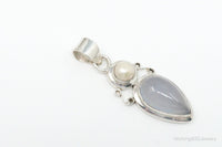 Large Designer Supreme Jewelers Blue Chalcedony Pearl Sterling Necklace Pendant