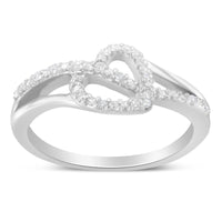 .925 Sterling Silver 1/8 Cttw Diamond Open Heart Leaf Curvy Bypass Accent Fashion or Promise Ring (I-J Color, I2-I3 Clarity) - Size 6