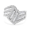 14K White Gold 1-1/2 Cttw Round and Baguette Diamond Bypass Cocktail Ring Band (H-I Color, SI1-SI2 Clarity) - Size 7