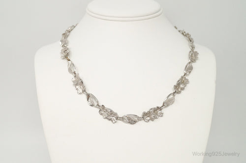 Antique SB Floral Art Nouveau Link Sterling Silver Necklace