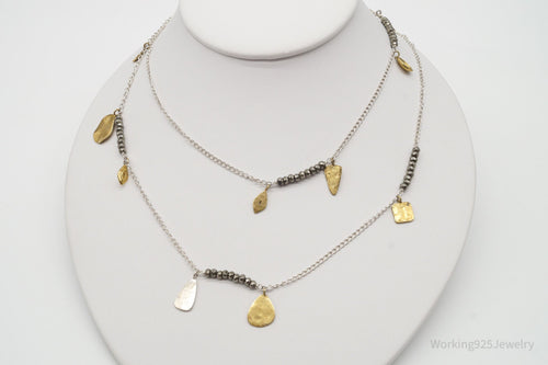 Designer Silpada "Pedal To The Metal" Pyrite Brass Sterling Silver Necklace 36"