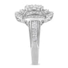 14K White Gold 1.0 Cttw Round & Baguette Cut Diamond Floral Cluster Quatrefoil Channel Set Band Cocktail Statement Ring (H-I Color, SI2-I1 Clarity) - Size 6-3/4