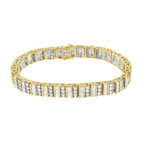 14K Yellow Gold 5.50 Cttw Round and Baguette Diamond Link Bracelet