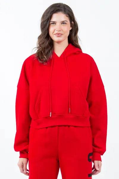 American Bazi Letter Graphic Long Sleeve Drawstring Cropped Hoodie