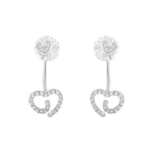 .925 Sterling Silver 1/4 Cttw Diamond Swirl Heart Front/Back Earrings (I-J Color, I2-I3 Clarity)