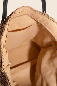 Fame Faux Leather Handle Knitted Tote Bag