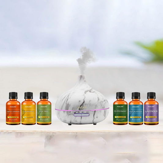 7-Pack: Ultrasonic White Marble Aromatherapy Oil Diffuser With Essential Oil