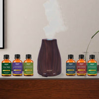 7-Piece Set: Natural Wood Grain Cool Mist Aromatherapy Diffuser With Essential Oil