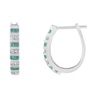 10k White Gold Round and Blue Baguette 1/2 cttw Diamond Hoop Earrings (I-J Color, I2-I3 Clarity)