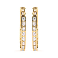 10K Yellow Gold 1.00 Cttw Round and Baguette-Cut Diamond U-Hoop Earrings (H-I Color, SI2-I1 Clarity)