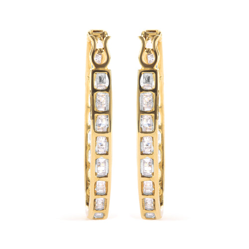 10K Yellow Gold 1.00 Cttw Round and Baguette-Cut Diamond U-Hoop Earrings (H-I Color, SI2-I1 Clarity)