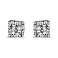 14K White Gold 1 cttw Round and Baguette Diamond Stud Earrings (H-I, SI1-SI2)