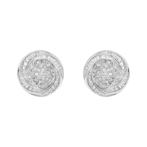 .925 Sterling Silver 1/4 Cttw Baguette and Round Diamond Swirl Love Knot Stud Earrings (I-J Color, I3 Clarity)