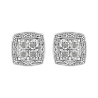 .925 Sterling Silver 1/4 cttw Round Cut Diamond Square Shape Milgrain Stud Earrings (I-J Color, I3 Clarity)