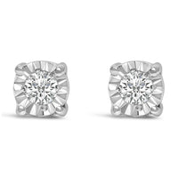 .925 Sterling Silver 1/10 Cttw Round Brilliant-Cut Lab Grown Diamond Miracle-Set Stud Earrings (F-G Color, VS1-VS2 Clarity)