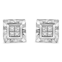 .925 Sterling Silver 1/6 Cttw Invisible Set Princess-Cut Diamond Quad Composite Stud Earrings (H-I Color, I1-I2 Clarity)
