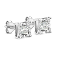 .925 Sterling Silver 1/2 Cttw Miracle Set Princess-cut Diamond Solitaire Stud Earrings (I-J Color, SI1-SI2 Clarity)