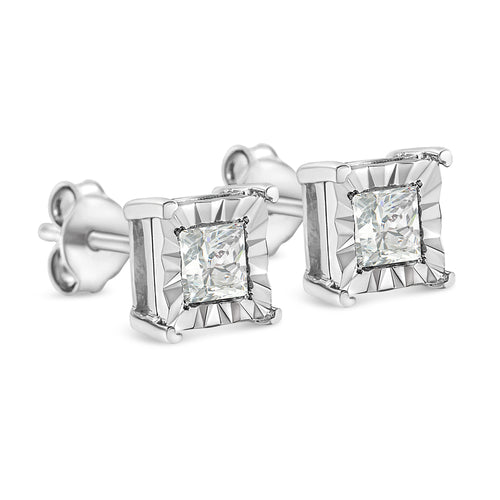.925 Sterling Silver 1/2 Cttw Miracle Set Princess-cut Diamond Solitaire Stud Earrings (I-J Color, SI1-SI2 Clarity)