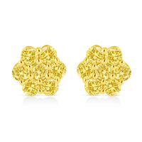 .925 Sterling Silver 1/4 Cttw Treated Yellow Diamond Floral Stud Earrings (Yellow Color, I1-I2 Clarity)