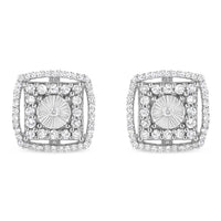 .925 Sterling Silver 1.0 Cttw Round Diamond Double Halo and Disc Stud Earring (I-J Color, I2-I3 Clarity)