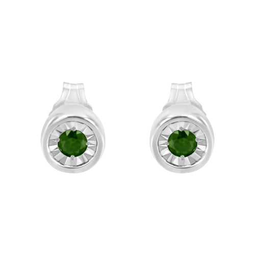 .925 Sterling Silver 1/5 Cttw Round Brilliant-Cut Green Diamond Miracle-Set Stud Earrings (Fancy Color-Enhanced, I1-I2 Clarity)