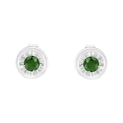 .925 Sterling Silver 1/4 Cttw Round Brilliant-Cut Green Diamond Miracle-Set Stud Earrings (Fancy Color-Enhanced, I1-I2 Clarity)
