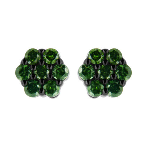 .925 Sterling Silver 1/4 Cttw Treated Yellow Diamond Floral Stud Earrings (Yellow Color, I1-I2 Clarity)