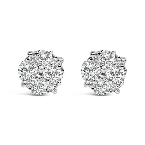 .925 Sterling Silver 1/2 cttw Prong Set Round-Cut Diamond Cluster Stud Earring (I-J Color, I2-I3 Clarity)