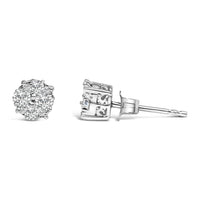 .925 Sterling Silver 1/2 cttw Prong Set Round-Cut Diamond Cluster Stud Earring (I-J Color, I2-I3 Clarity)