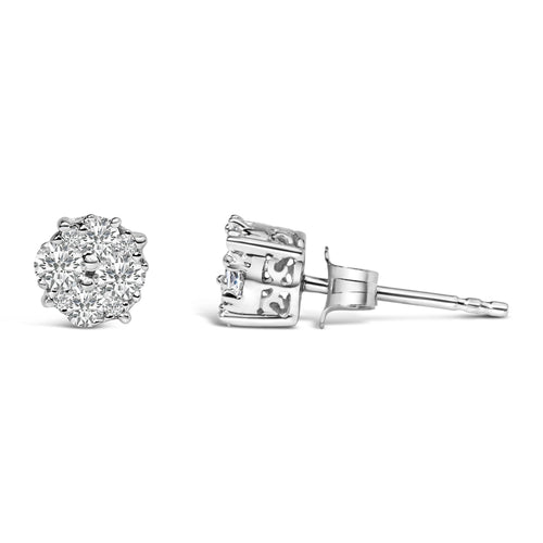 .925 Sterling Silver 1/2 cttw Prong Set Round-Cut Diamond Cluster Stud Earring (I-J Color, I2-I3 Clarity)