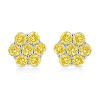 .925 Sterling Silver 1/4 Cttw Treated Yellow Diamond Floral Stud Earrings (Yellow Color, I1-I2 Clarity)