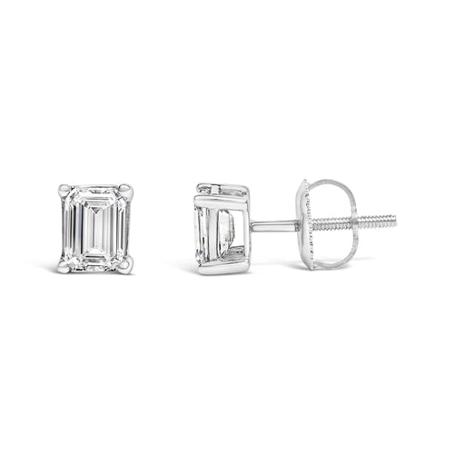 14K White Gold 1.0 Cttw Emerald Cut Lab-Grown Diamond Solitaire Stud Earrings (F-G Color, VS1-VS2 Clarity)