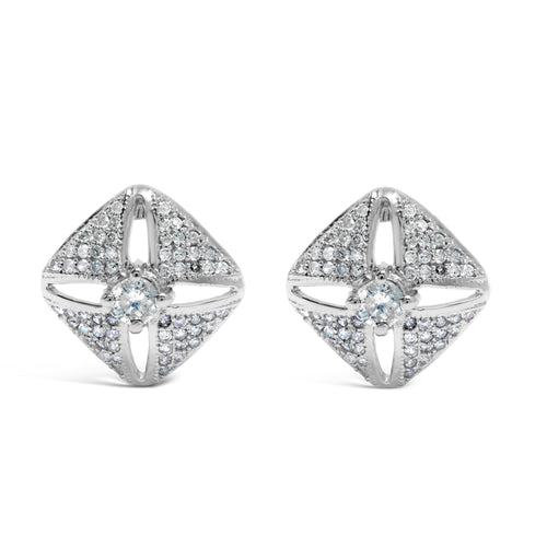 .925 Sterling Silver 1.0 Cttw Diamond Studded Rhombus Stud Earring (H-I Color, I2-I3 Clarity)