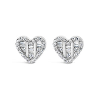 14K Yellow Gold Plated .925 Sterling Silver 1/2 Cttw Round and Baguette Diamond Composite Heart Shaped Stud Earring (I-J Color, SI2-I1 Clarity)