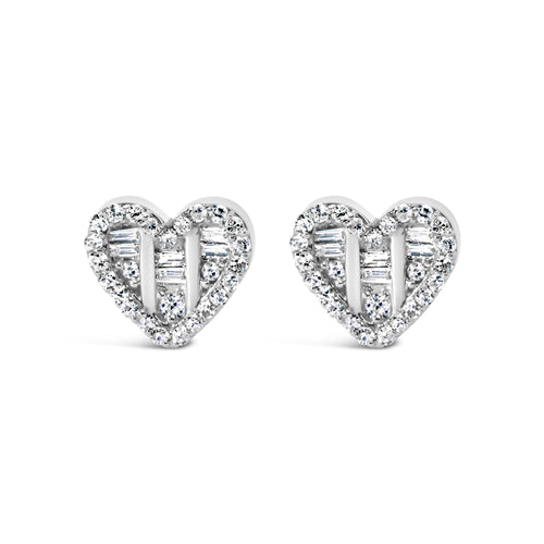 14K Yellow Gold Plated .925 Sterling Silver 1/2 Cttw Round and Baguette Diamond Composite Heart Shaped Stud Earring (I-J Color, SI2-I1 Clarity)