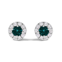 .925 Sterling Silver 1/3 Cttw White and Blue Diamond Halo Stud Earring
