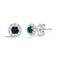 .925 Sterling Silver 1/3 Cttw White and Blue Diamond Halo Stud Earring