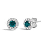 .925 Sterling Silver 1/2 Cttw Blue Diamond Halo Stud Earring