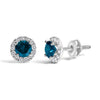 .925 Sterling Silver 1.00 Cttw Blue Diamond Halo Stud Earring