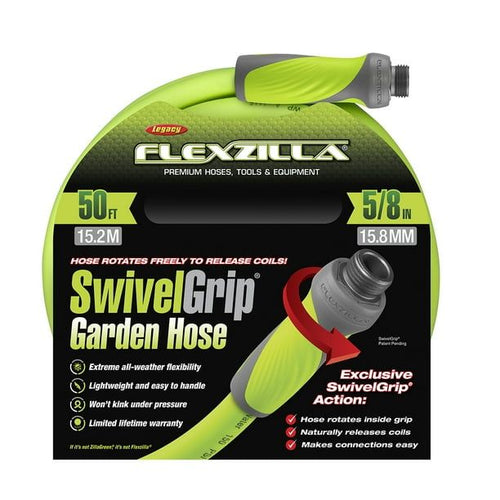 Flexzilla? SwivelGrip? Garden Hose, 5/8" x 50', 3/4" - 11 1/2 GHT Fittings, ZillaGreen? EasyOptionXY LLC