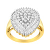 10K Yellow Gold 1.0 Cttw Round and Baguette Cut Diamond Oval Shaped Cluster Ring (I-J Color, I1-I2 Clarity) - Size 7