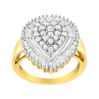 10K Yellow Gold 1.0 Cttw Round and Baguette Cut Diamond Oval Shaped Cluster Ring (I-J Color, I1-I2 Clarity) - Size 7