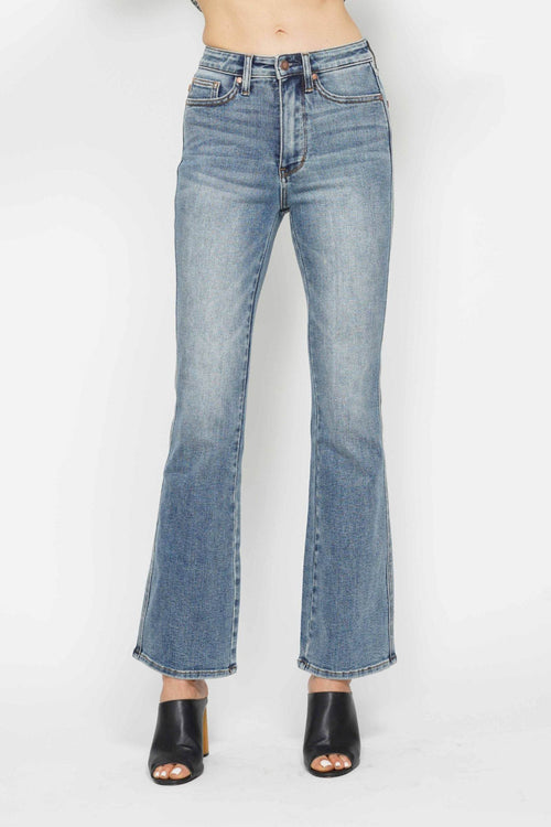 Judy Blue Full Size Tummy Control Back Embroidered Pocketed Bootcut Jeans Plus Size